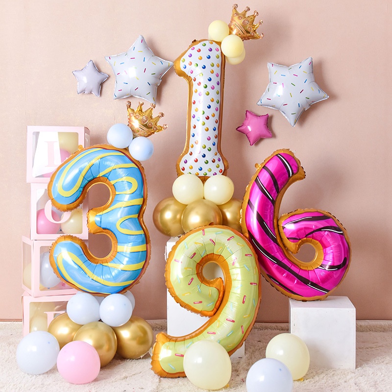 32 inch Kẹo Donut Thiết kế theo chủ đề Số 0-9 Bóng bay Đồ trang trí tiệc sinh nhật cho trẻ em