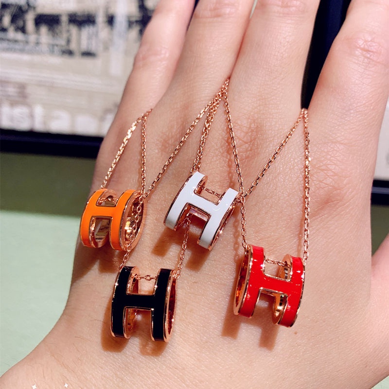 Vòng Cổ Dây Xích Ngắn Ba Chiều Bằng Thép Titan Mạ Vàng Hồng 18k Khóa Chữ h Phiên Bản Cao Cấp Không Thấm Nước