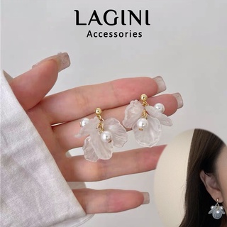 Bông tai khuyên tai bạc 925 đính hoa acrylic trắng Hàn Quốc nữ tính