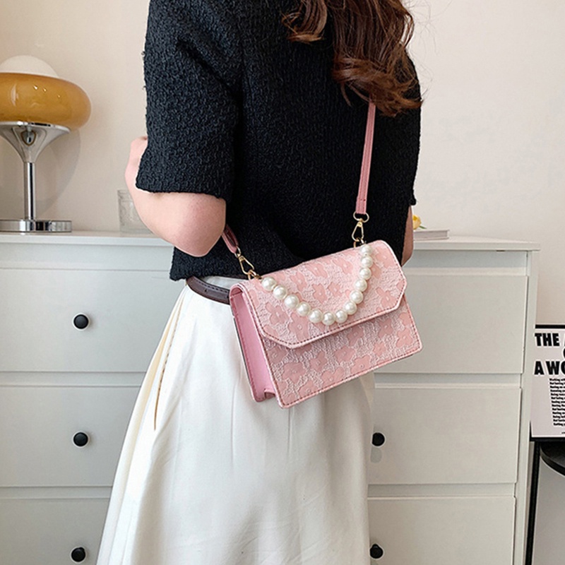 Túi đeo chéo IELGY họa tiết hoa đính ngọc trai giả thời trang Hàn Quốc