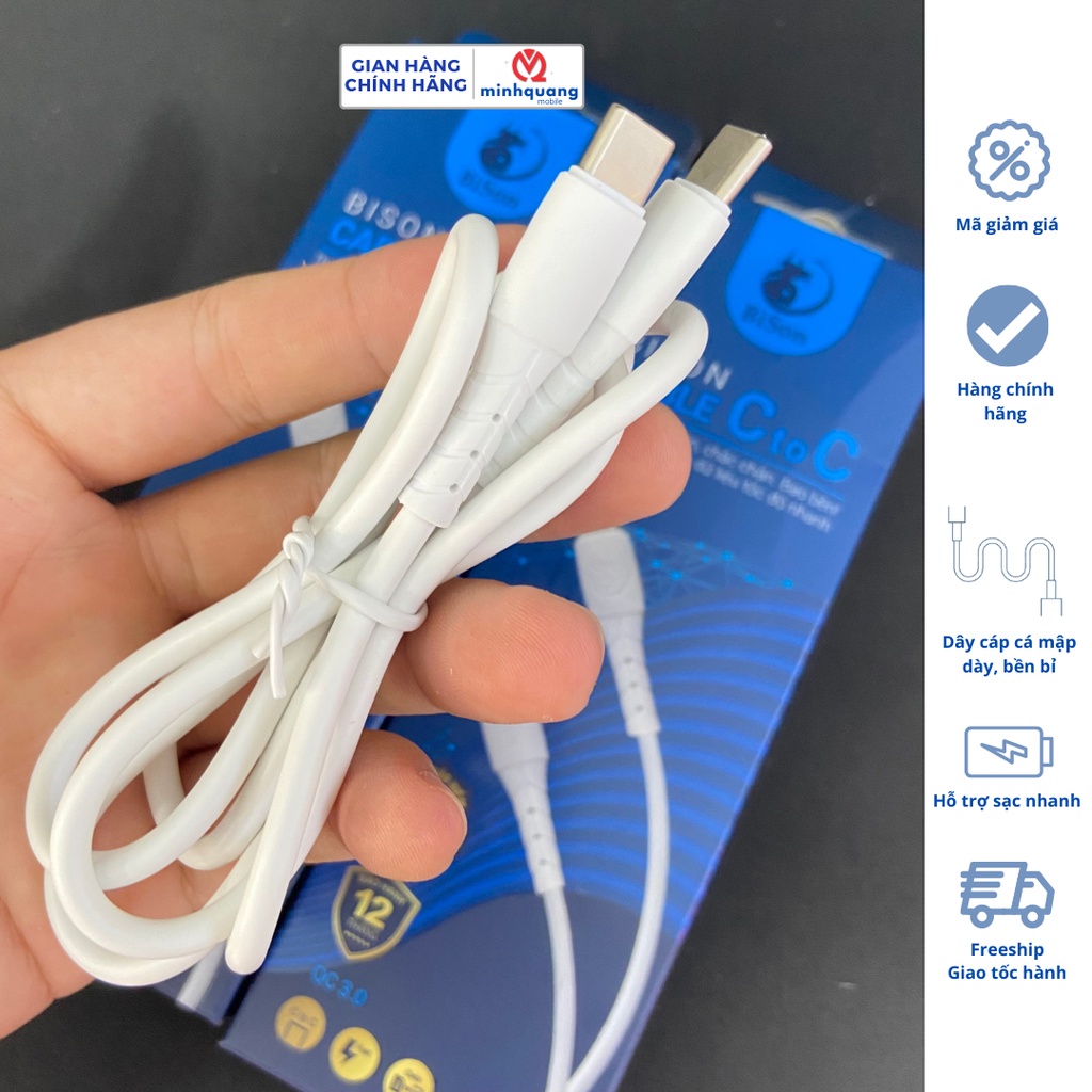 Dây Cáp C-C BiSon, Cáp Cá Mập Trứ Danh, Dày Dặn Chống Gãy Gấp Dây Cáp, Hỗ Trợ Sạc Nhanh và Truyền Tải Data ổn định