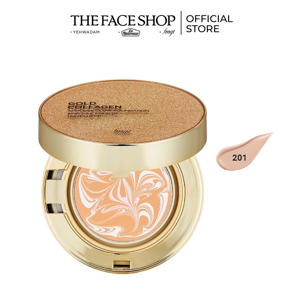 [Mã COSTFS60K -10% đơn 400K] Kem Nền Trang Điểm Dạng Nén TheFaceShop GOLD COLLAGEN AMPOULE GLOW FOUNDATION N201 10g