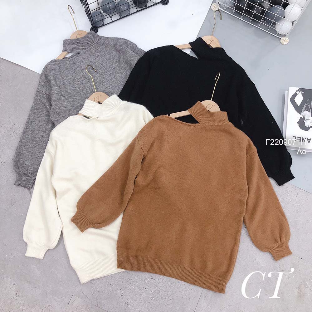 Áo len kiểu hở bên vai form rộng giấu quần tay dài hàng đẹp QC!