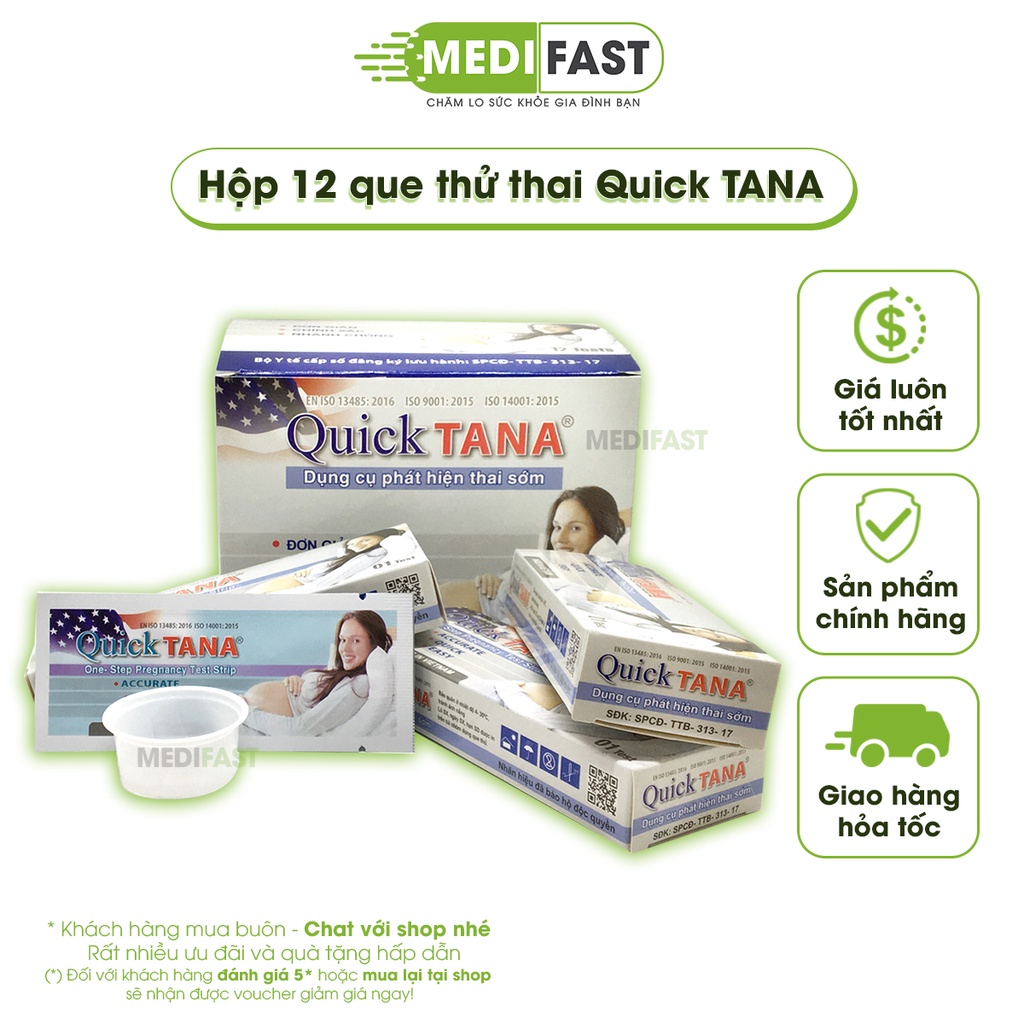 Quicktana - Hộp 12 que thử thai - Phát hiện thai nhanh chóng - Luôn che tên sản phẩm