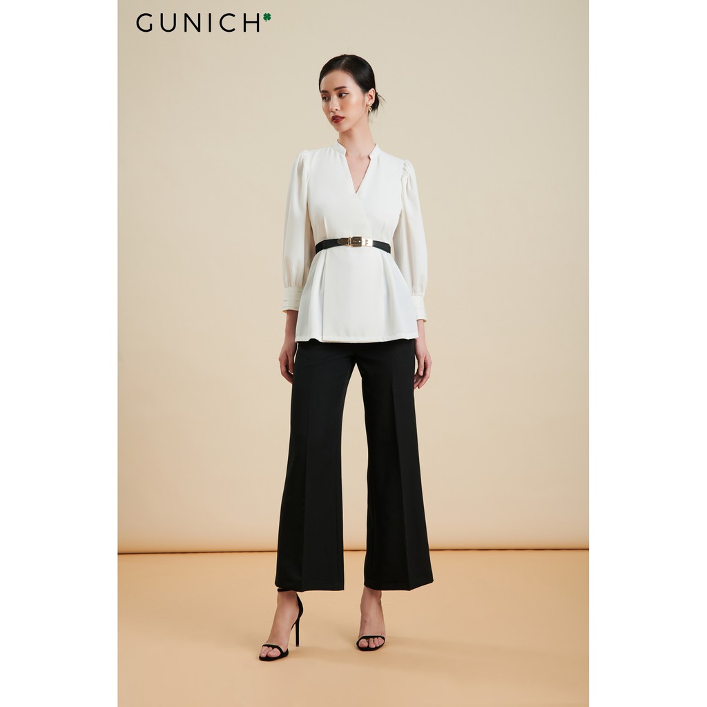 Áo peplum cổ đắp chéo tay lỡ màu trắng vải lụa chéo ý Gunich