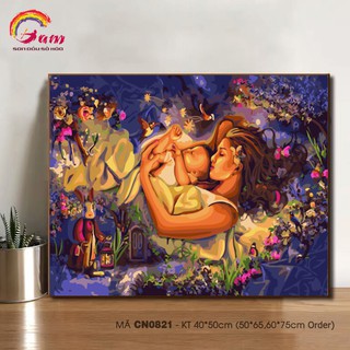 Tranh tự tô màu theo số CN0821 Tranh sơn dầu số hóa tự vẽ mẹ ôm con - HaLa Store