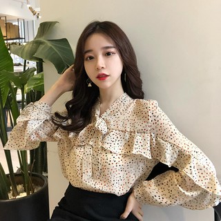 Áo Sơ Mi Hoa Nhí Thắt Nơ Phong Cách Hàn Ulzzang (Kèm ảnh thật)