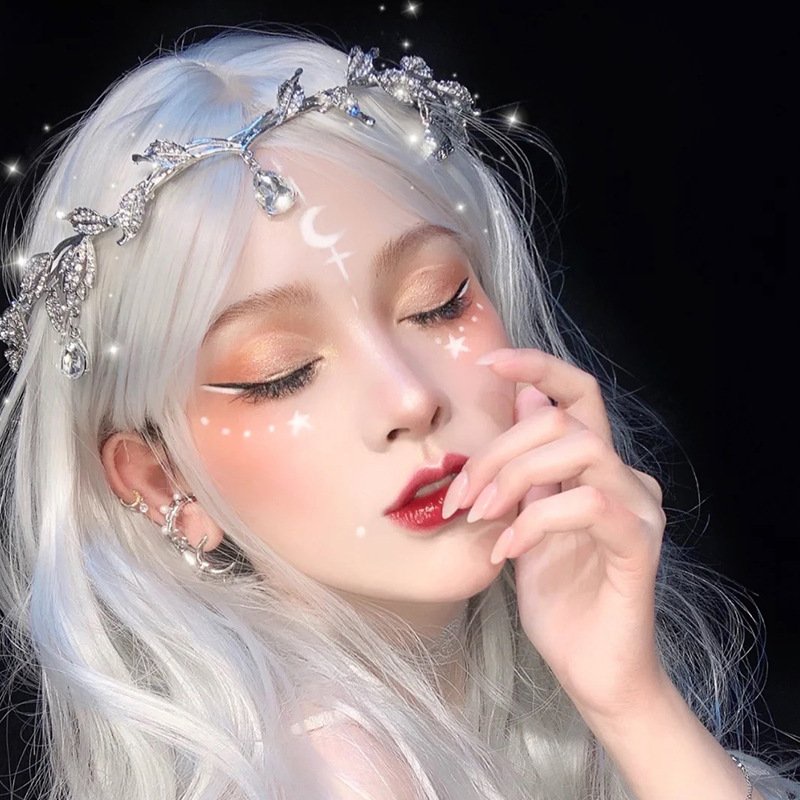 Vòng hoa đá thủy tinh giọt nước nguyệt quế cosplay đội đầu như tiên nữ