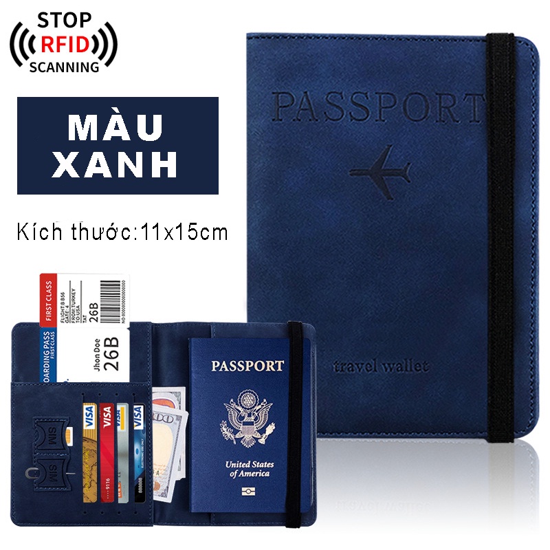 Bao Da Bọc Hộ Chiếu Da Lộn Ví Đựng Visa, Passport, Thẻ ATM, Card Sim Đa Năng Du Lịch Tiện Dụng