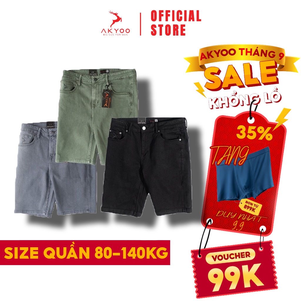 Quần Sooc Jean Big Size Nam 80-140kg AKYOO Vải Jean Co Giãn, Thoải Mái, Bền Màu - SJ1301