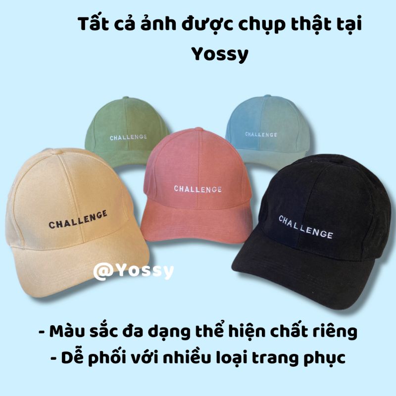 Mũ lưỡi trai Yossy thêu chữ Challenge phong cách Ulzzang 🌸 Nón kết nam nữ unisex cao cấp