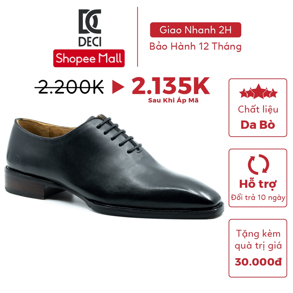 [Mã LT150 giảm 150k đơn 699k] Giày tây công sở DECI cao cấp màu đen dòng Oxford Wholecut OXFORD AH01