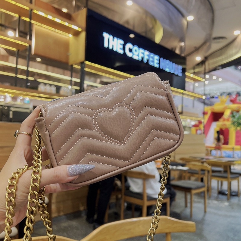 Túi đeo chéo mini nữ, túi Gc marmont tim 18cm dây xích hàng xuất dư