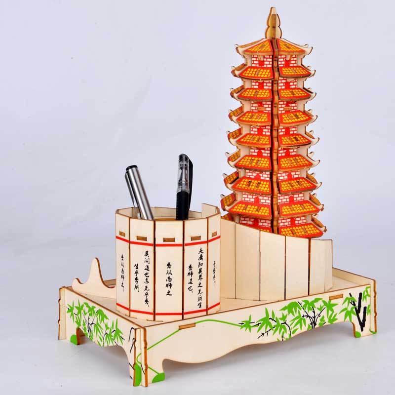 Đồ chơi xếp hình trẻ em, trò chơi lắp ráp, mô hình lắp ghép trang trí bằng gỗ 3D Tháp Văn Xương TQ