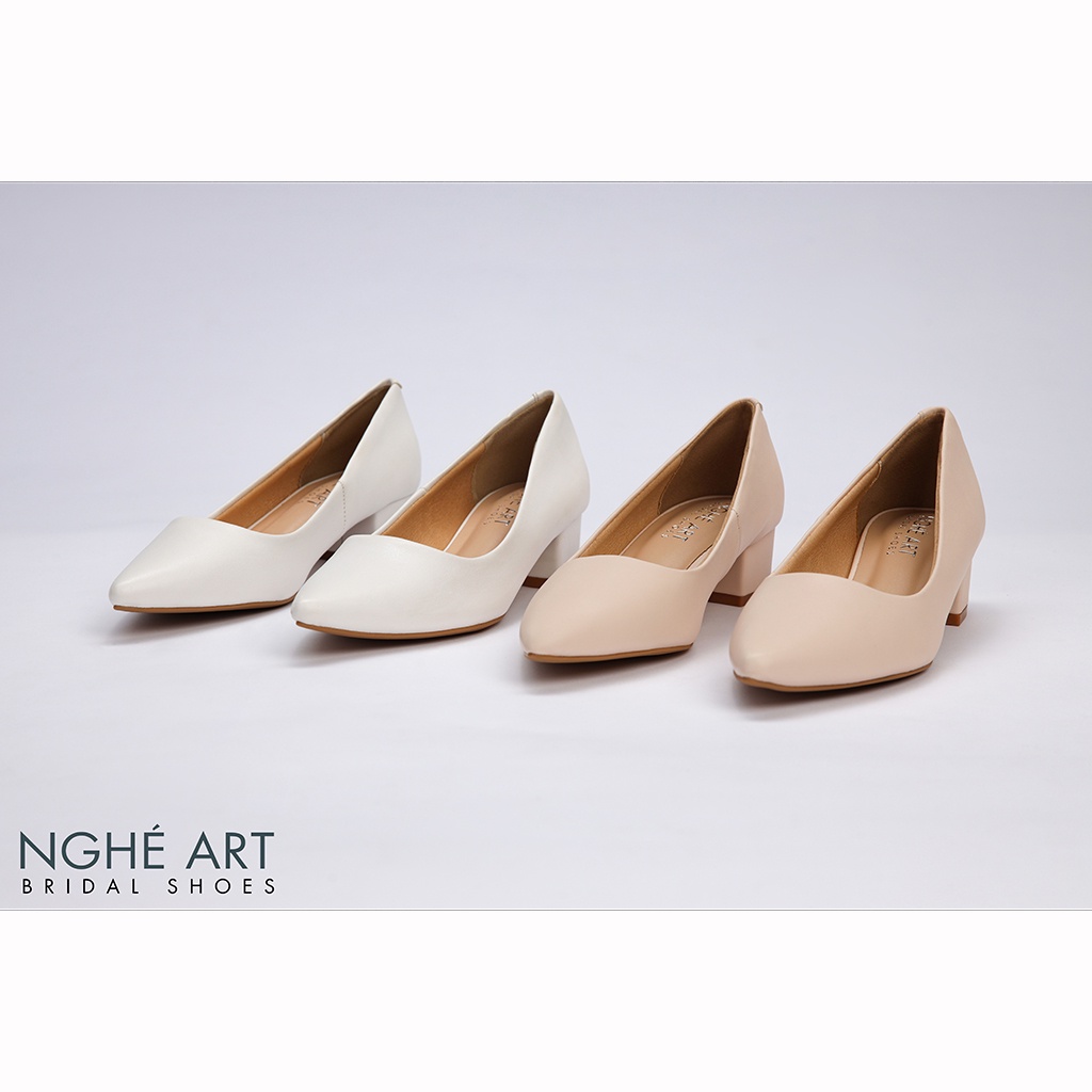 Giày cưới Nghé Art basic gót vuông 274 trắng