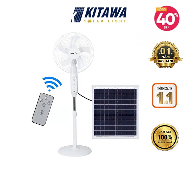 (Quà 20K) Quạt Năng Lượng Mặt Trời Màu Trắng Kitawa 25W KQ725-T, Điều khiển từ xa, Bảo hành 1 năm