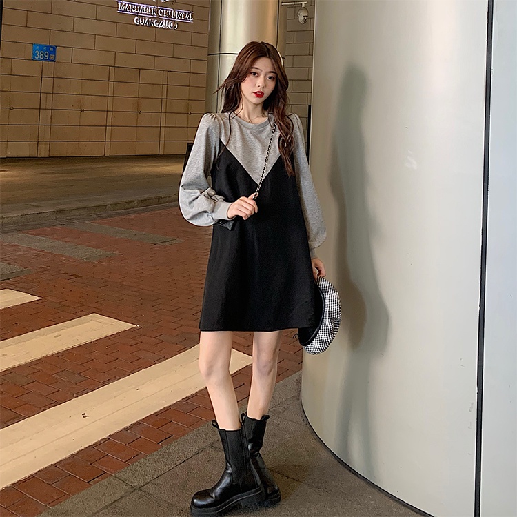 Đầm SUXI tay dài cổ tròn phong cách thu đông thời trang cho nữ