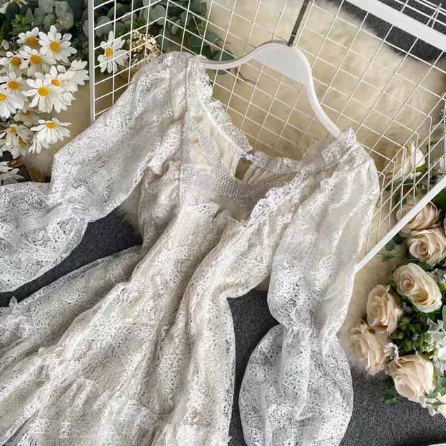 sẵn Đầm ngắn voan hoa Trắng tiểu thư mặc được hai kiểu như hình hàng thiết kế ẢNH THẬT CUỐ J0250 | BigBuy360 - bigbuy360.vn