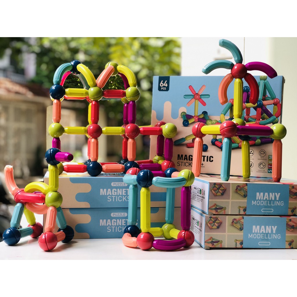 Đồ Chơi Xếp Hình Nam Châm Hút Xoay 360 Độ -Ghép Hình Khối Đa Dạng  64 Chi Tiết An Toàn Cho Bé