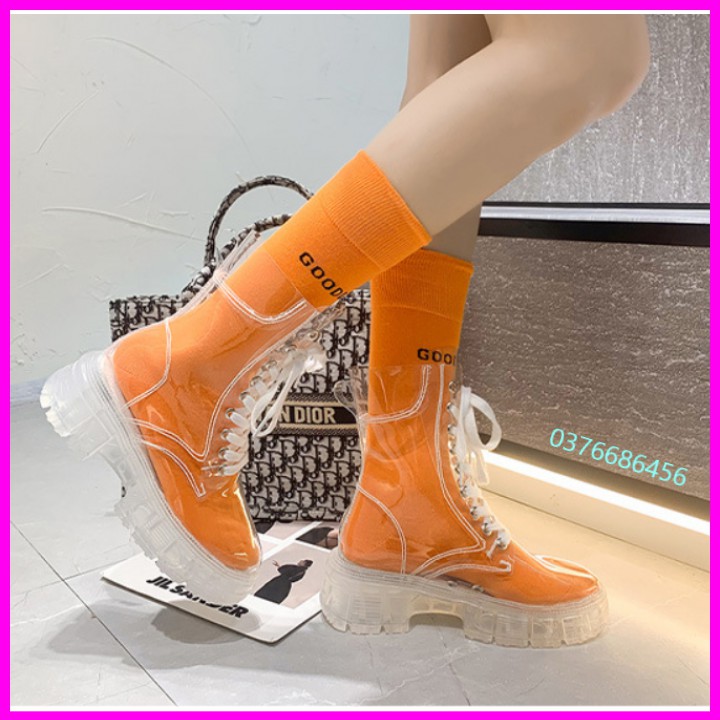 Giày boot nữ cao cổ trong suốt ✨ TẶNG 01 ĐÔI TẤT NGẪU NHIÊN ✨ Đế cao 5cm chống trơn trượt, chống mài mòn | BigBuy360 - bigbuy360.vn