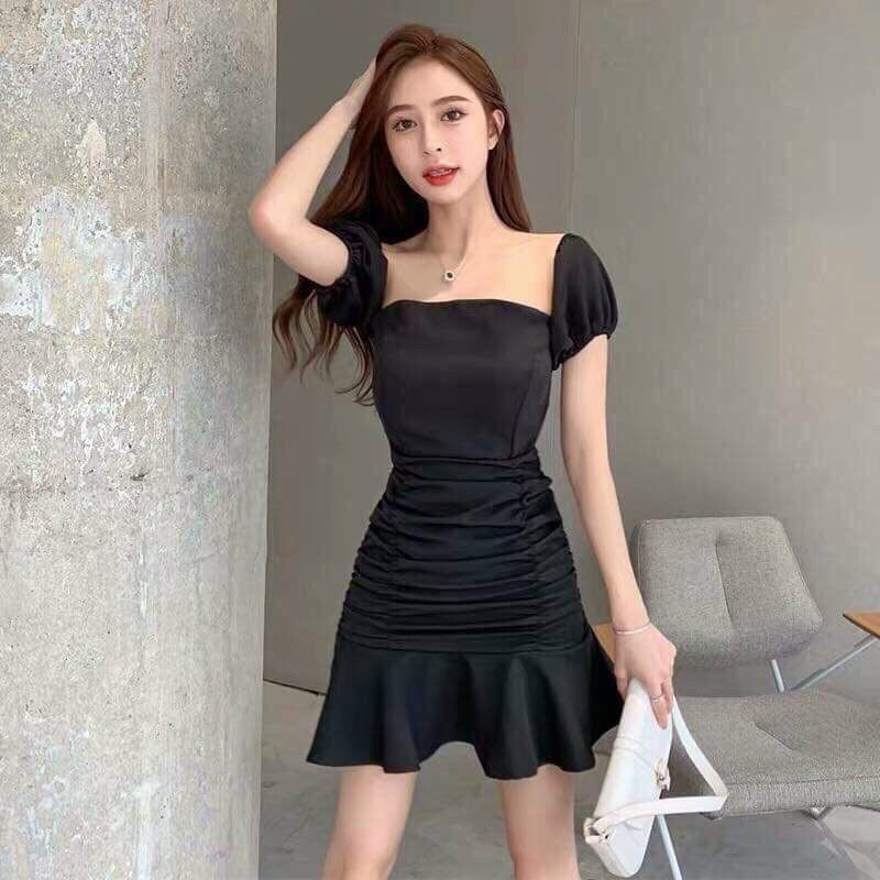 Đầm xòe trễ vai nhún đuôi cá