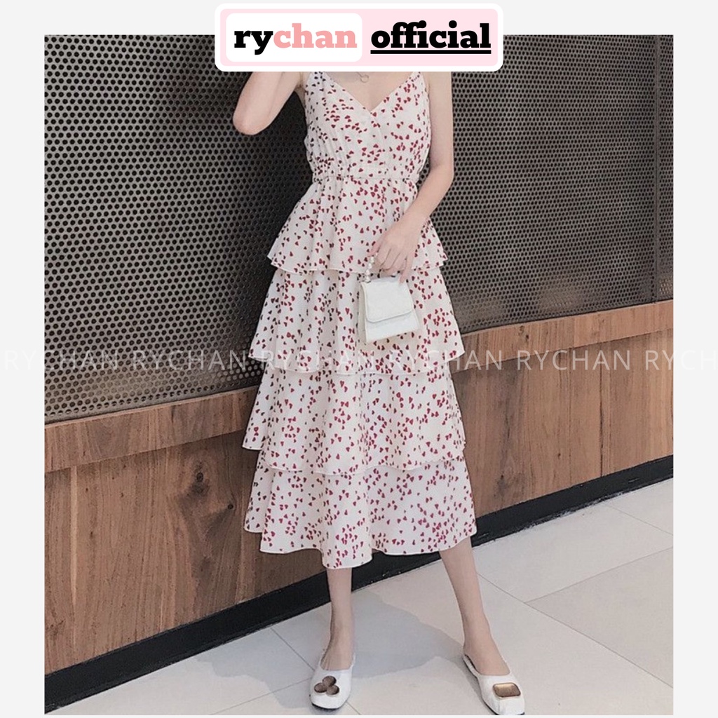 Đầm Maxi Đi Biển Hai Dây Bốn Tầng Họa Tiết - DX695