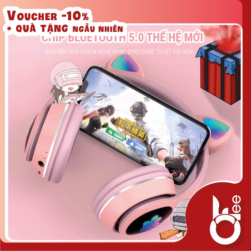 Tai nghe chụp tai không dây gaming kiểu tai mèo cute có đèn LED STREAMER VZV 28M / OFee
