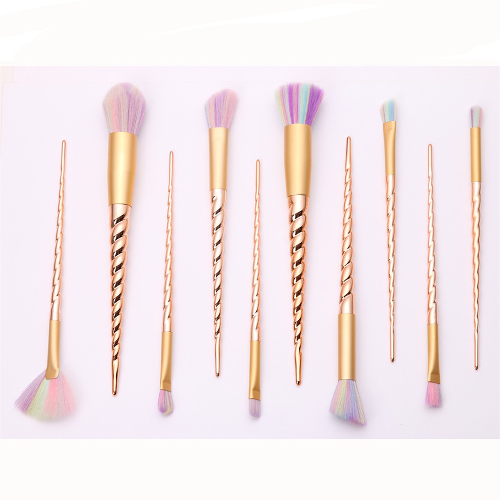 10pcs gold unicorn makeup brush cosmetics brushes makeup tools blush+silisponge