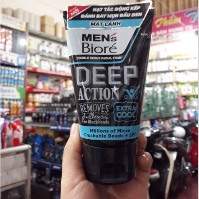 Sữa Rửa Mặt MEN's Bioré Foam Deep Action Extra Cool Mát Lạnh Sảng Khoái 100g