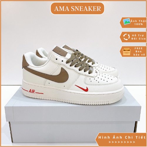 Giày Air force 1 White Brown ( Af1 Vệt nâu ) - Bản đẹp fullbox - Hàng Chuẩn - Ảnh Thật