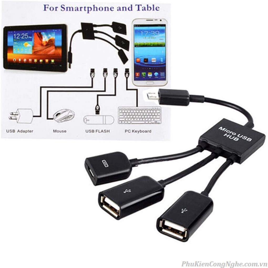 Cáp OTG Micro USB 3in1 kết nối điện thoại,máy tỉnh bảng,Tay cầm chơi game chân android -dc3746