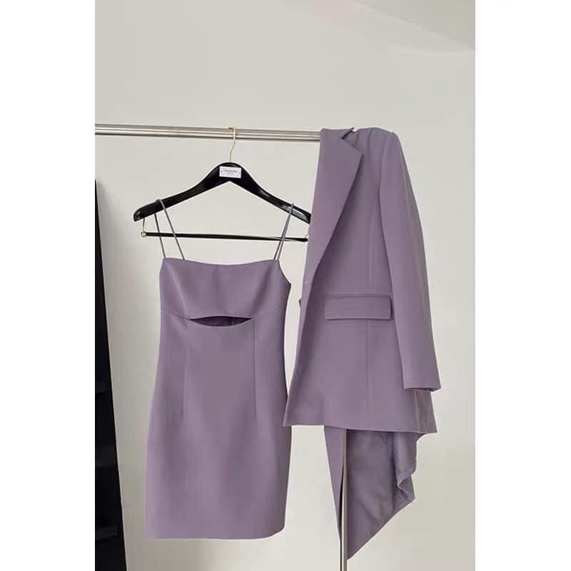 SET ÁO KHOÁC BLAZER MIX VÁY 2 DÂY TÍM