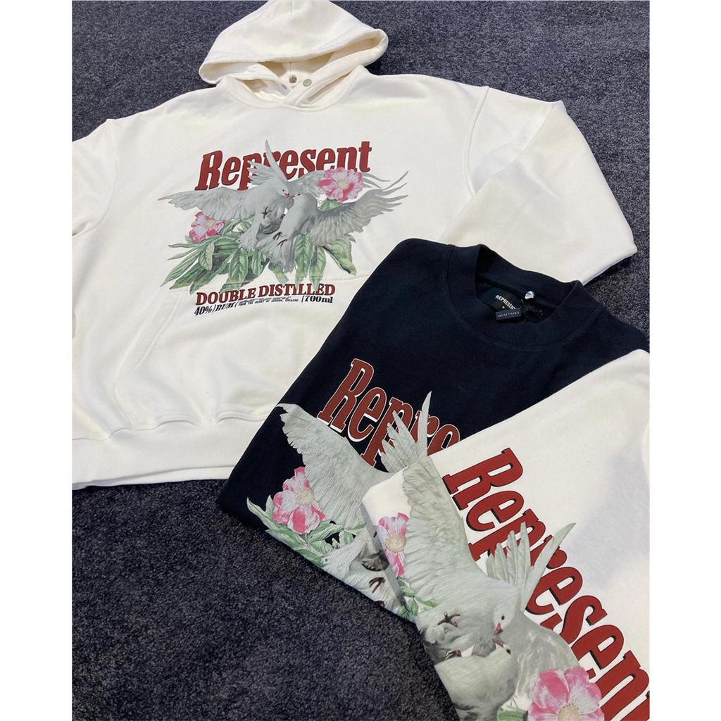 Rep Flying Pigeon Flower Letter Wings resent Printed Short Sleeve T-shirt High Street Vintage Cotton Round Neck Couple Loose Fit