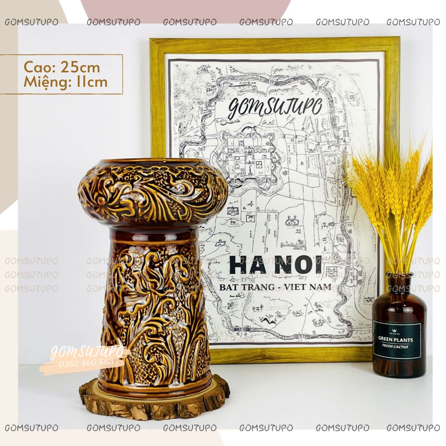 Lọ Hoa Gốm Men Nâu HỔ PHÁCH - Bình Hoa Trang Trí Decor gomsutupo - Gốm Sứ TUPO Bát Tràng