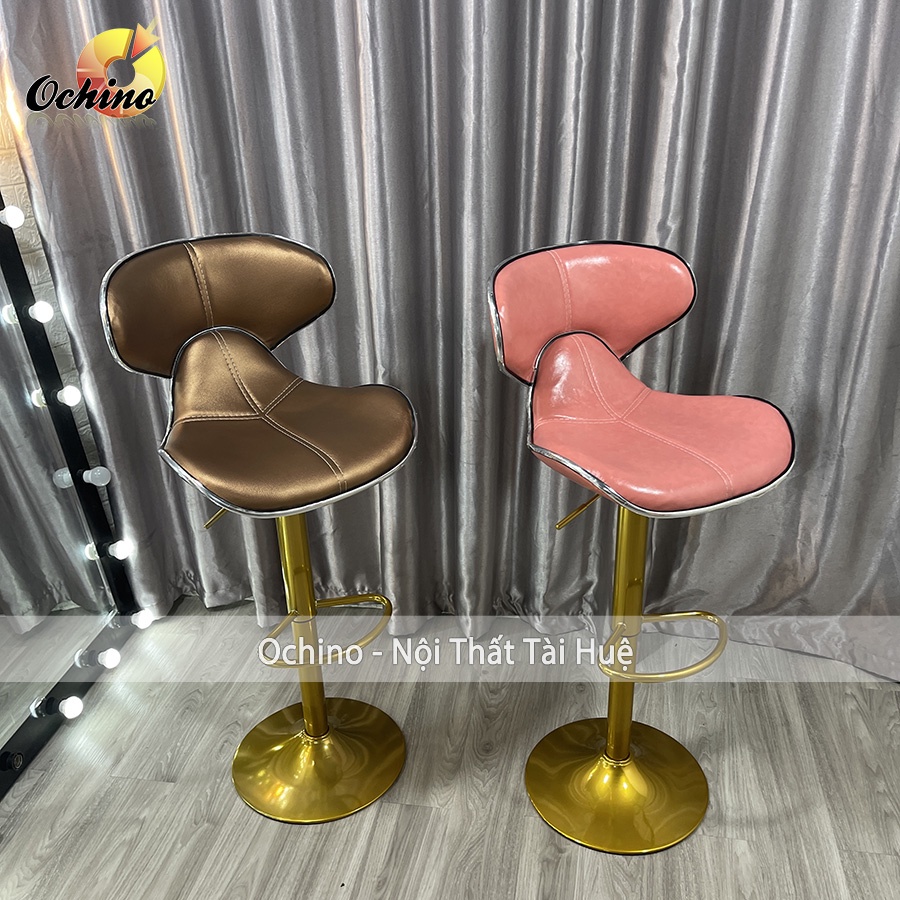 Ghế Bar, Ghế Trang Điểm Mẫu DA CÁ Chân Vàng K1 Sang Chảnh Điều Chỉnh Độ Cao 60/80 Và Xoay 360 Độ ( Có Sẵn)