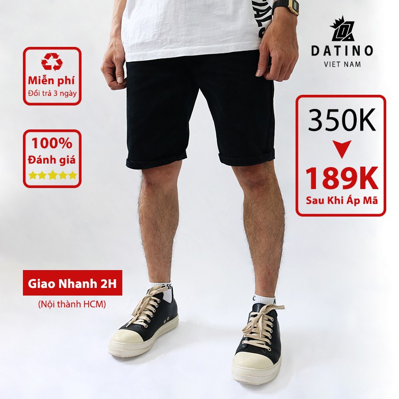[Mã SKAMA06 giảm 8% TỐI ĐA 50K đơn250K] Quần Short Jean Nam DATINO màu Đen Wash Bụi, bền màu không xù | BigBuy360 - bigbuy360.vn