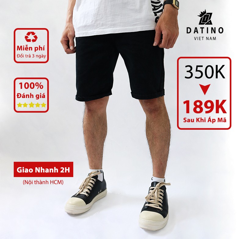 [Mã SKAMA06 giảm 8% TỐI ĐA 50K đơn250K] Quần Short Jean Nam DATINO màu Đen Wash Bụi, bền màu không xù