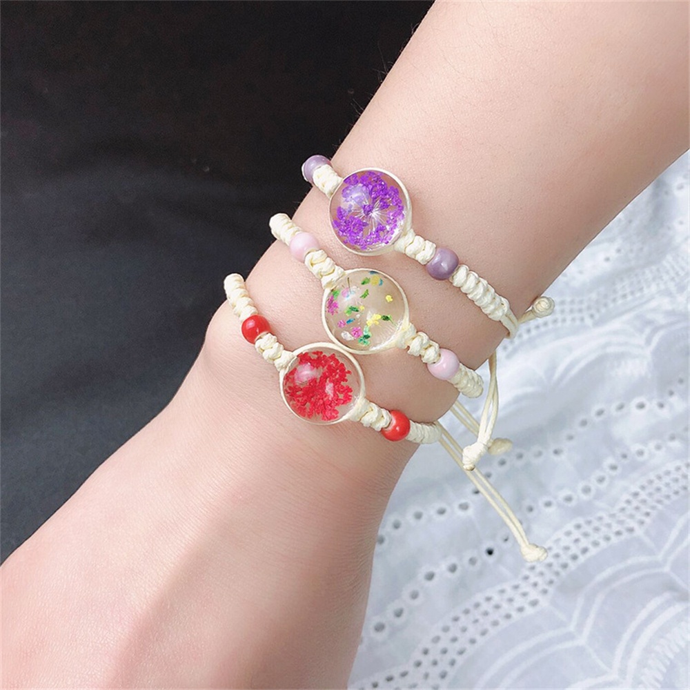 Vòng Tay Chuỗi Hạt Thủy Tinh Chứa Hoa Khô Tự Nhiên Thời Trang Cho Nữ