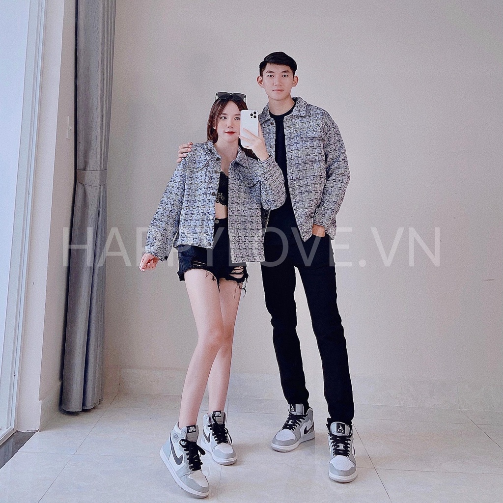 Áo khoác đôi nam nữ Denim form rộng đẹp rẻ hàng Quảng Châu cao cấp HAPPYLOVE, Áo cặp đồ đôi unisex Jean Kaki Couple H29