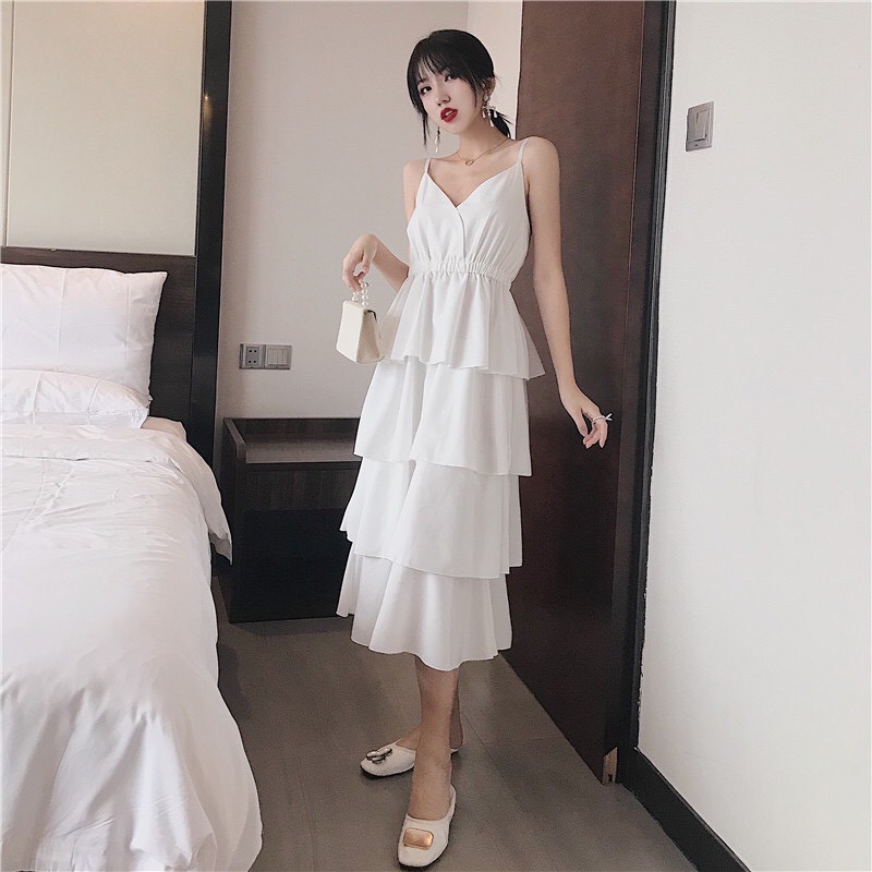 Váy Đầm Xoè Maxi 2 Dây 4 Tầng, Bánh Bèo Cực Đáng Yêu - Mã V09