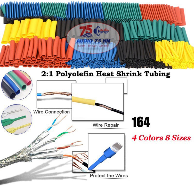 Set 164 ống bọc co nhiệt dành cho mối đấu nối dây điện bằng Polyolefin chống cháy