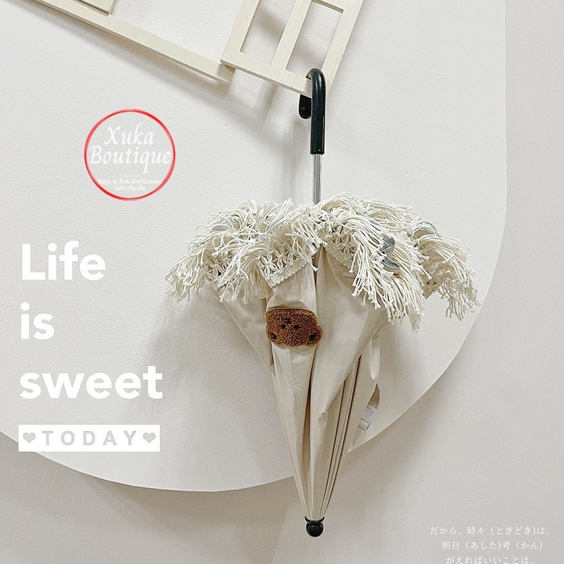 Ô Che Nắng Cầm Tay Viền Ren Cao Cấp Style Hàn Quốc Hình Gấu Thỏ Rất Xinh Cho Bé