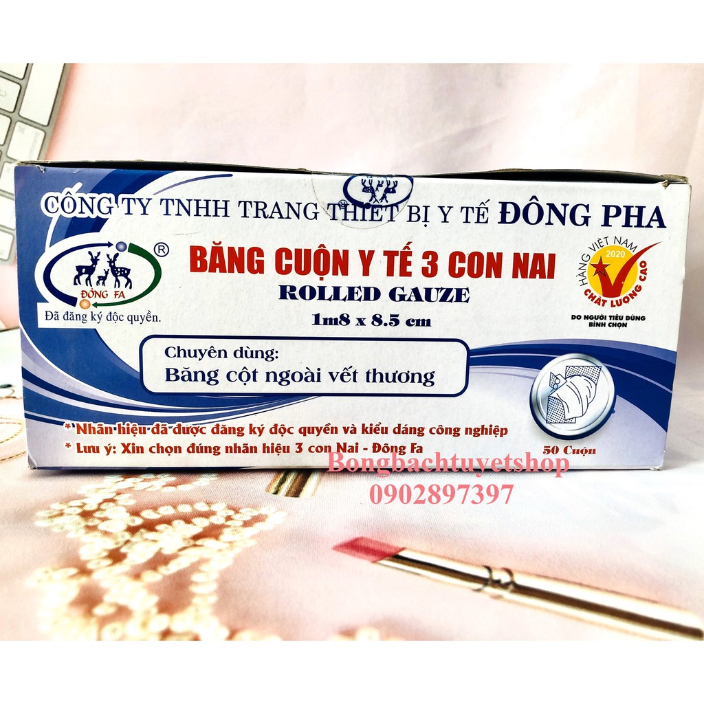 Combo 5 cuộn Gạc Cuộn y tế Đông Pha 3 con Nai chăm sóc vết thương 1,8m x 0,85cm - Băng gạc cuộn Đông Fa