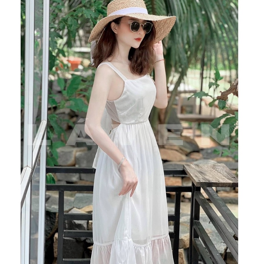 Maxi Đi Biển Dự Tiệc,đầm Voan Trắng Thiết Kế 2 Dây Dáng Xòe Dài Cột Nơ Lưng Sang Chảnh Thời Trang [XM MINH PHÚC]