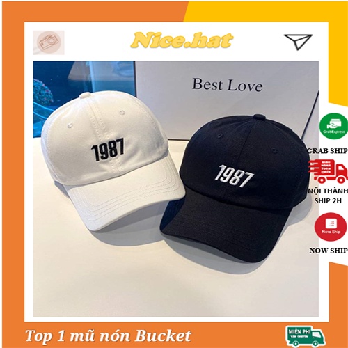 Mũ lưỡi trai, nón kết 1987 chất đẹp form unisex nam nữ 3 màu đen, trắng, be sữa - LT08