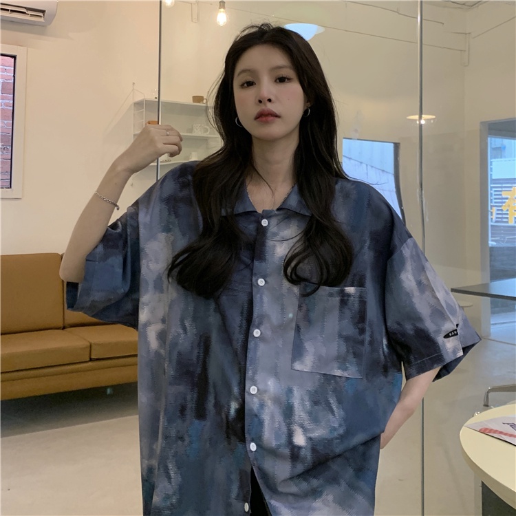 Áo Sơ Mi Ngắn Tay Nhuộm Màu Thời Trang retro Mỹ Cho Nữ