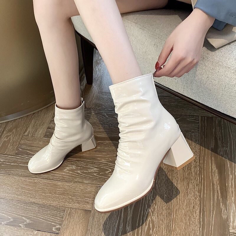 Giày Bốt Cao Gót Kiểu Dúm Da Bóng Thời Trang Phong Cách Hàn Quốc | BigBuy360 - bigbuy360.vn