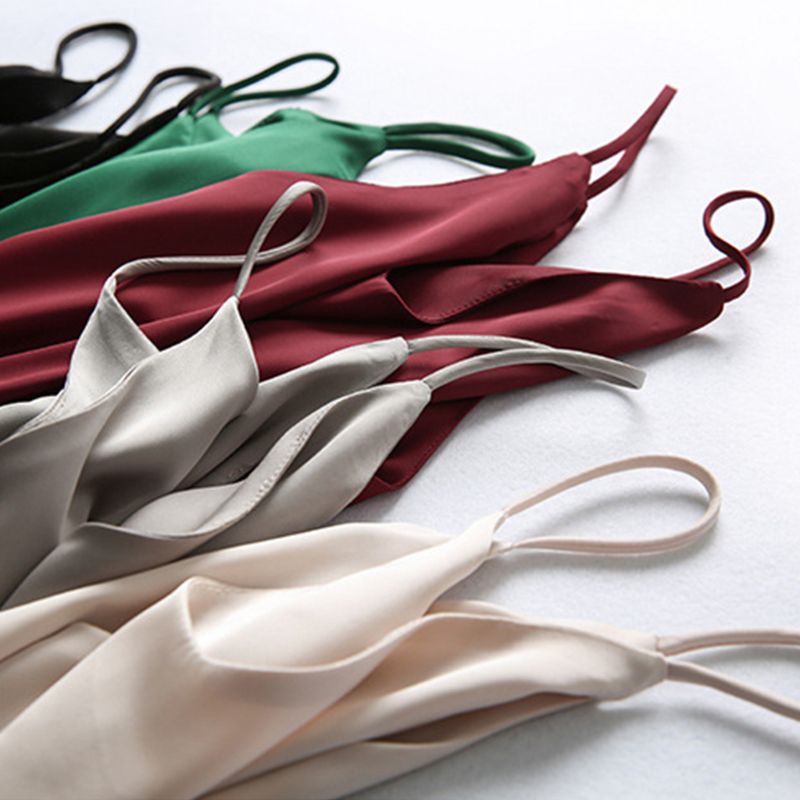 Xiangbao Áo Tank Top Hai Dây Dáng Rộng Giả Lụa Màu Trơn Đơn Giản Quyến Rũ Cho Nữ