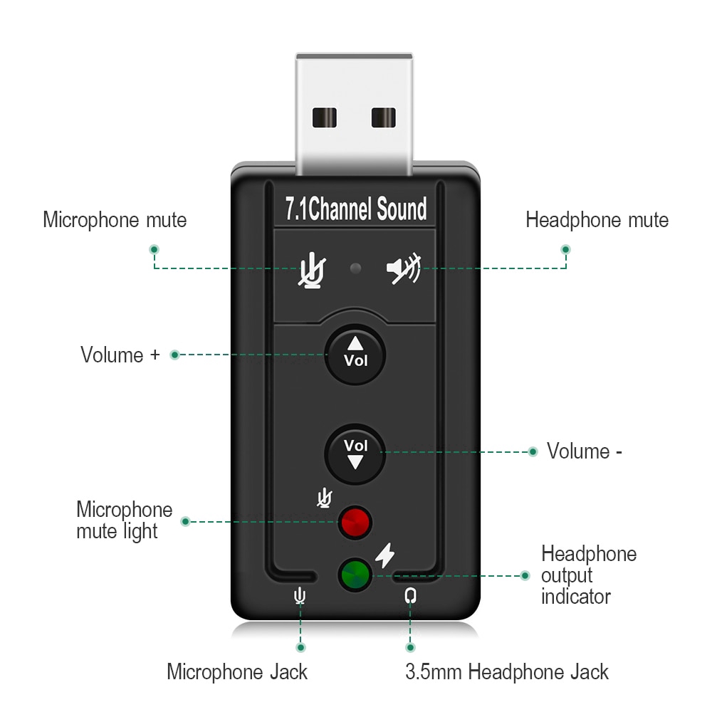 Card âm thanh USB 7.1 kênh chuyển đổi sang giắc cắm tai nghe 3.5mm