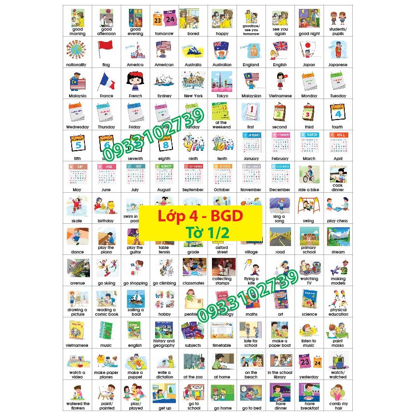 Bộ sticker tiếng anh lớp 4 - BGD